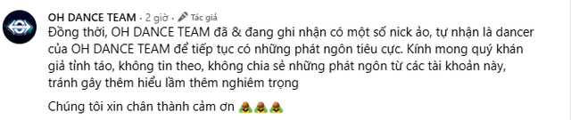 Ồn &agrave;o ATVNCG 2026: OH DANCE TEAM đăng b&agrave;i xin lỗi nhưng phản ứng của netizen: &ldquo;Kh&ocirc;ng c&oacute; 1 c&acirc;u xin lỗi trực tiếp Đ&ocirc;ng H&ugrave;ng?