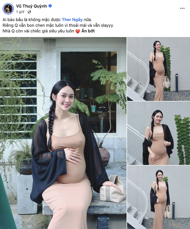 Vũ Th&uacute;y Quỳnh khoe bụng bầu trong v&aacute;y &ocirc;m s&aacute;t, netizen đồng loạt khen 