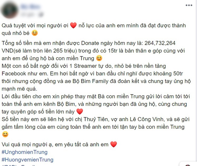 Nam streamer 9x gửi toàn bộ 270 triệu được fan donate để ủng hộ đồng bào miền Trung: &quot;Em livestream gần 1 năm không lương hôm nay em sẽ dành tiền donate của anh em để gửi tới đồng bào miền Trung&quot; - Ảnh 1.