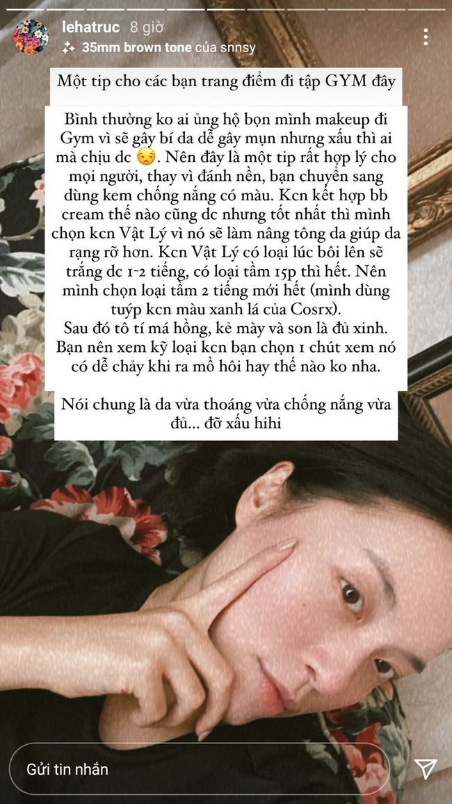 Tập gym mà makeup đủ đầy thì da toang sớm, Hà Trúc mách chị em cách trang điểm gọn xinh mà không hề hại da - Ảnh 3. Tập gym mà makeup đủ đầy thì da toang sớm, Hà Trúc mách chị em cách trang điểm gọn xinh mà không hề hại da - Ảnh 3.