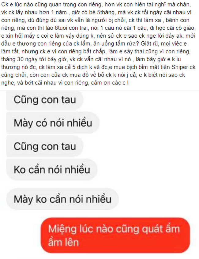 Vợ tố chồng chiều chuộng con riêng, bênh vực bất chấp hành vi sai trái, đọc tin nhắn đính kèm, càng phát hiện ra những tình tiết đáng sợ! Ảnh 1. Vợ tố chồng chiều chuộng con riêng, bênh vực bất chấp hành vi sai trái, đọc tin nhắn đính kèm, càng phát hiện tình tiết đáng sợ! Ảnh 1.