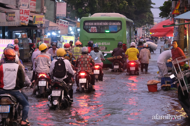 Triều cường lại tấn công khiến người dân TP.HCM &quot;ngụp lặn&quot; trong biển nước, xe chết máy hàng loạt, người buôn bán ngao ngán - Ảnh 1.