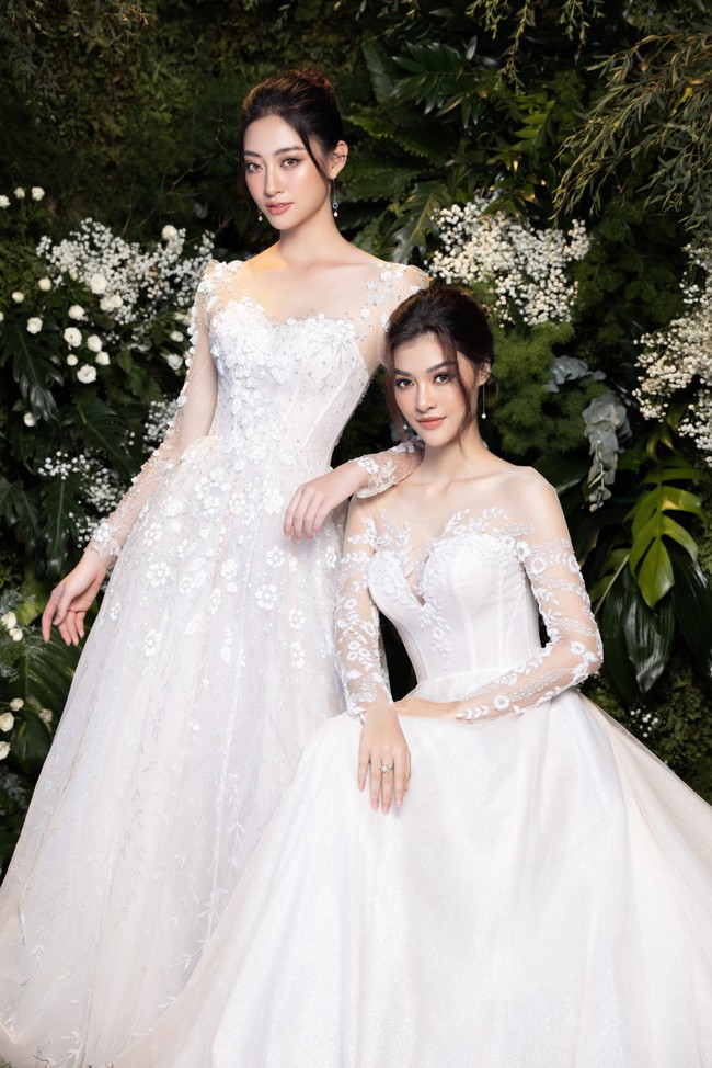 Hoa hậu Lương Thùy Linh và Á hậu Kiều Loan đẹp tựa nữ thần khi mặc váy cưới - Ảnh 7.