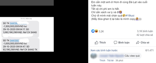 Gái xinh khoe số tài khoản hơn 80 tỷ, đăng tuyển &quot;anh trai từ TP.HCM đi Đà Lạt&quot; với yêu cầu &quot;được lo mọi chi phí&quot; - Ảnh 1.