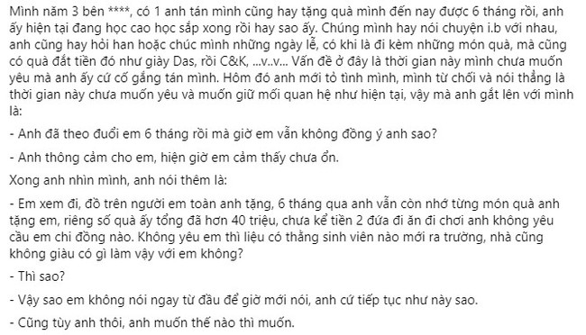 Nữ sinh hứng &quot;rổ gạch đá&quot; vì hồn nhiên nhận quà tổng giá trị hơn 40 triệu của 1 chàng trai nhưng chỉ muốn mối quan hệ là bạn bè như hiện tại - Ảnh 1.