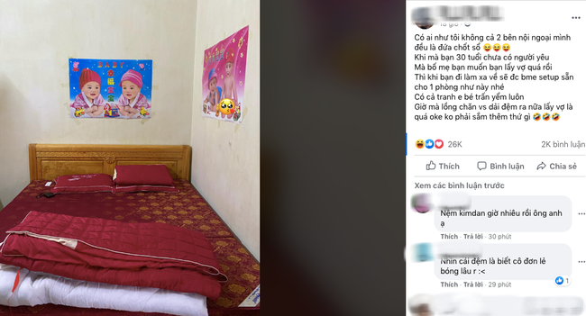 30 tuổi mà mãi chưa chịu lấy vợ, nam thanh niên được phụ huynh "decor" phòng ngủ đặc biệt thế này đây - Ảnh 1. 30 tuổi mà mãi chưa chịu lấy vợ, nam thanh niên được phụ huynh "decor" phòng ngủ đặc biệt thế này đây - Ảnh 1.