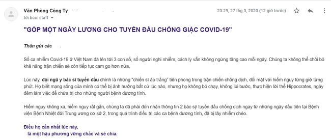 Một công ty ở Hà Nội kêu gọi nhân viên góp ngày lương, chung tay chống giặc Covid-19: Hành động nhỏ, ý nghĩa lớn! - Ảnh 1.