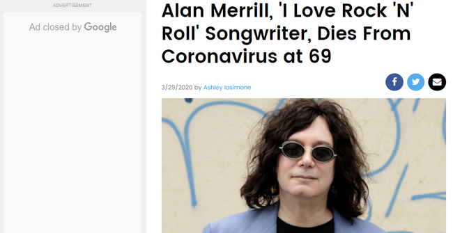 Ca sĩ nhạc rock huyền thoại người Mỹ Alan Merrill qua đời ở tuổi 69 do nhiễm Covid-19 - Ảnh 1.