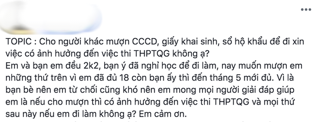 Cô nàng có ý định cho bạn mượn giấy tờ tuỳ thân để xin việc liền bị cư dân mạng kịp thời ngăn chặn: Dẫu có thân đến mấy cũng đừng dại dột! - Ảnh 1.