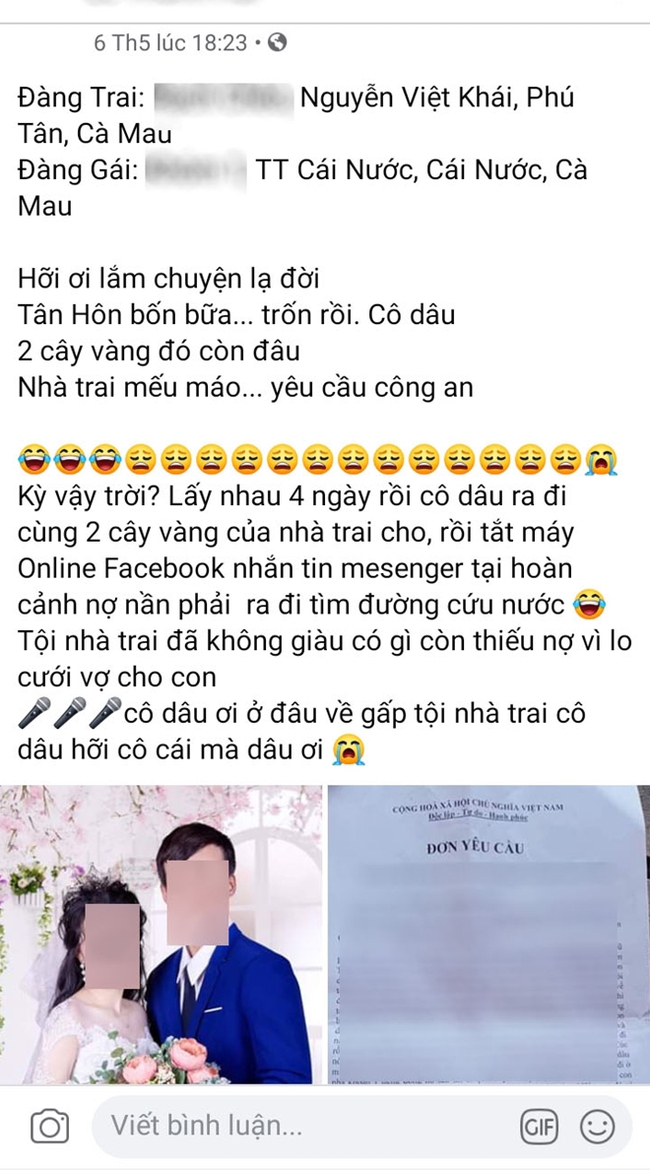 Diễn biến mới nhất vụ cô dâu mang vàng bỏ đi sau 4 ngày cưới khiến người ngoài cuộc chẳng biết &quot;nên khóc hay nên cười&quot; - Ảnh 1.