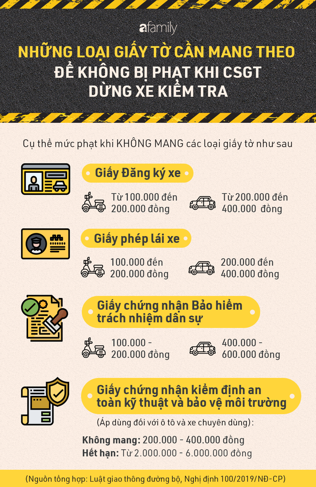 Infographic: Những loại giấy tờ cần mang theo để không bị phạt khi CSGT dừng xe kiểm tra  - Ảnh 1.