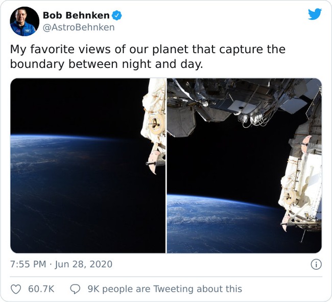Phi hành gia NASA chia sẻ hình ảnh mãn nhãn về ranh giới ngày và đêm trên trái đất nhìn từ vũ trụ - Ảnh 1.