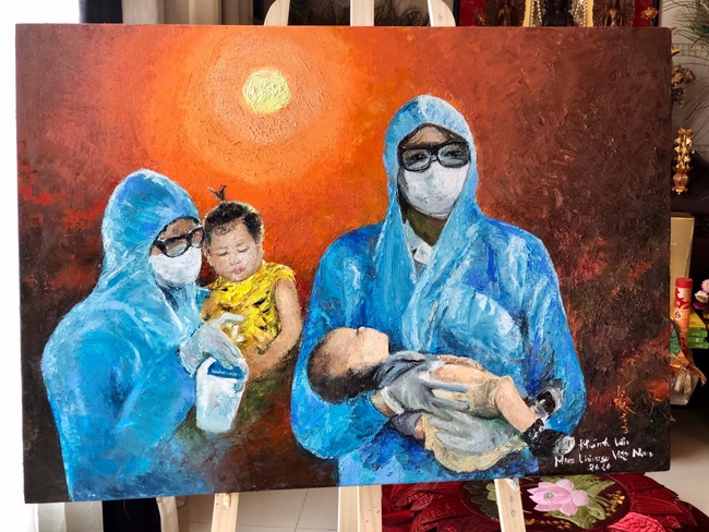 Hoa hậu Khánh Vân cùng bố vẽ tranh tặng các y bác sĩ, tình nguyện viên cho cuộc chiến đấu chống đại dịch - Ảnh 7.