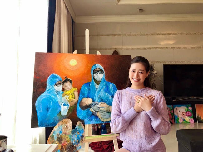 Hoa hậu Khánh Vân cùng bố vẽ tranh tặng các y bác sĩ, tình nguyện viên cho cuộc chiến đấu chống đại dịch - Ảnh 5.