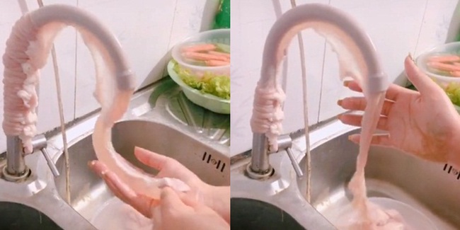 Đoạn video clip cô gái xỏ ruột heo vào vòi nước rồi xả nước để rửa sạch gây tranh cãi - Ảnh 2.