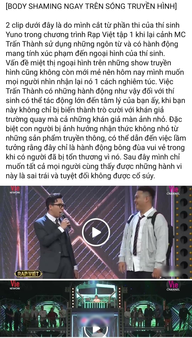 Trấn Thành gây tranh cãi vì miệt thị ngoại hình thí sinh &quot;Rap Việt&quot;, bị chê vô duyên khi mời thức ăn thừa ngay trên sóng truyền hình - Ảnh 1.