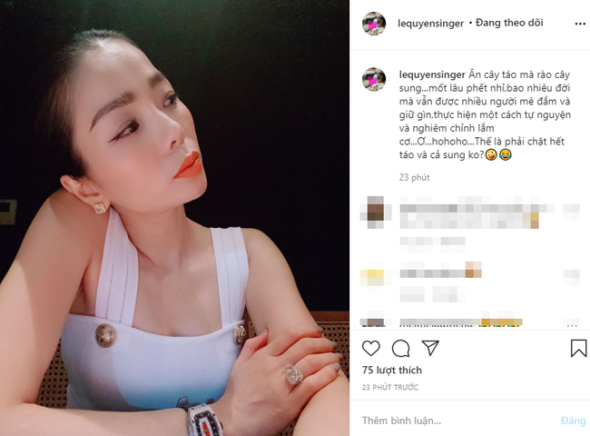 Lệ Quyên tiếp tục có động thái lạ khi bóng gió: "Ăn cây táo mà rào cây sung... thế là phải chặt hết táo cả sung không?" - Ảnh 1. Lệ Quyên tiếp tục có động thái lạ khi bóng gió: "Ăn cây táo mà rào cây sung... thế là phải chặt hết táo cả sung không?" - Ảnh 1.