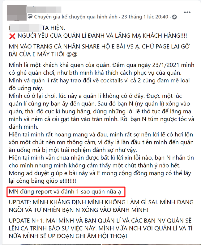 Đi bar rồi bị người yêu quản lý túm tóc, ném gạt tàn, khách phẫn nộ nhất bởi thái độ "xin lỗi đấy được chưa" của kẻ gây sự - Ảnh 1. di bar bi hanh hung