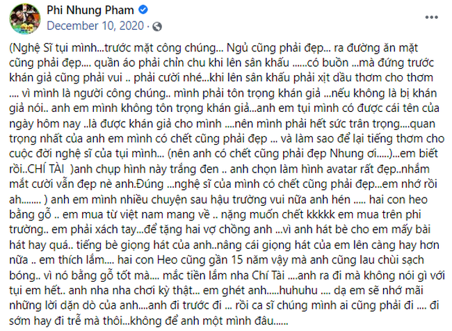 Phi Nhung từng nhắn nhủ với Chí Tài sau ngày cố nghệ sĩ qua đời: &quot;Không để anh một mình đâu…&quot; - Ảnh 2.