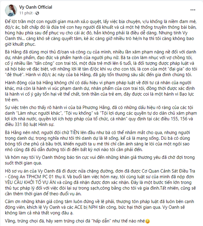 vy Oanh chính thức lên tiếng: Đã có bước tiến mới trong quá trình khởi kiện bà Nguyễn Phương Hằng - Ảnh 2.