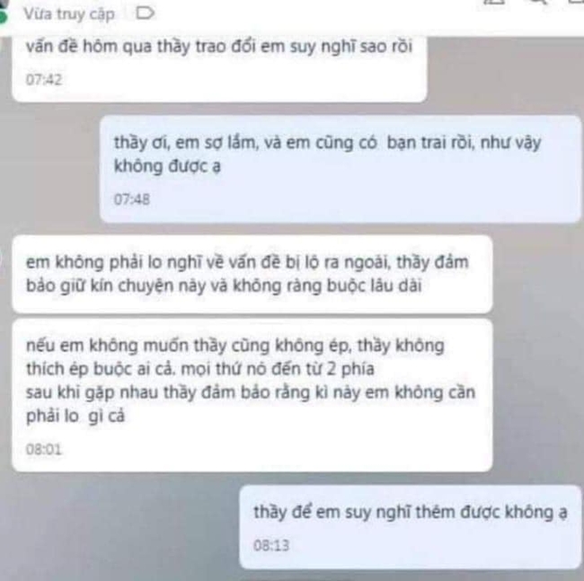 Xôn xao lộ tin nhắn thầy giáo gạ tình để cho qua kì thi - Ảnh 1. Xôn xao lộ tin nhắn thầy giáo gạ tình để cho qua kì thi - Ảnh 1.
