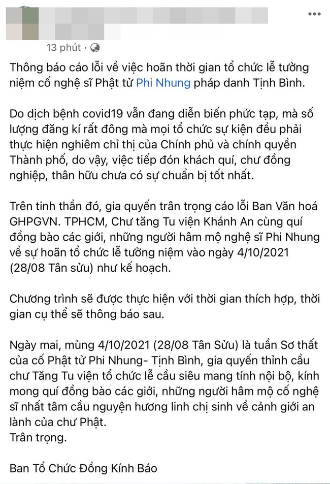 Ekip Phi Nhung bất ngờ thông báo hoãn lễ tưởng niệm cố nghệ sĩ - Ảnh 3.