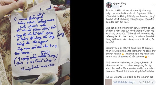 Suốt bao năm mẹ luôn là người đi chợ, đến khi yếu thì viết giấy cho ba đi mua đồ, hàng trăm tờ giấy note rõ đến từng chi tiết chứng tỏ một điều ai cũng ngưỡng mộ - Ảnh 1.