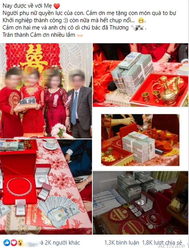 Đám cưới "khủng" ở An Giang: Hơn 2 tỷ quà cưới, của hồi môn gồm tiền, vàng, ngoại tệ, kim cương chất đầy bàn khiến MXH "xỉu lên xỉu xuống" - Ảnh 1.
