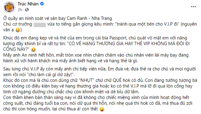 Ngồi vé hạng thương gia, nhưng Trúc Nhân lại bị một cơ trưởng khinh thường khi đi lối VIP - Ảnh 1.