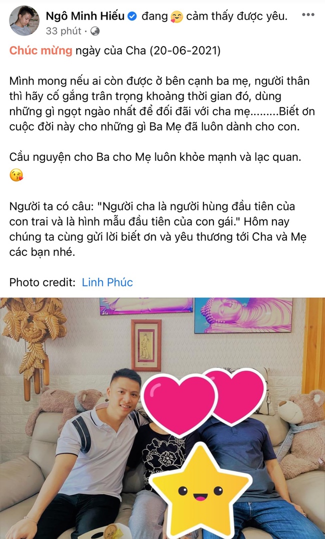 Hiếu PC chia sẻ về tình cảm dành cho ba mẹ nhân dịp Ngày của Cha và nhắc nhở mọi người luôn trân trọng gia đình - Ảnh 1. Hiếu PC chia sẻ về tình cảm dành cho ba mẹ nhân dịp Ngày của Cha và nhắc nhở mọi người luôn trân trọng gia đình - Ảnh 1.
