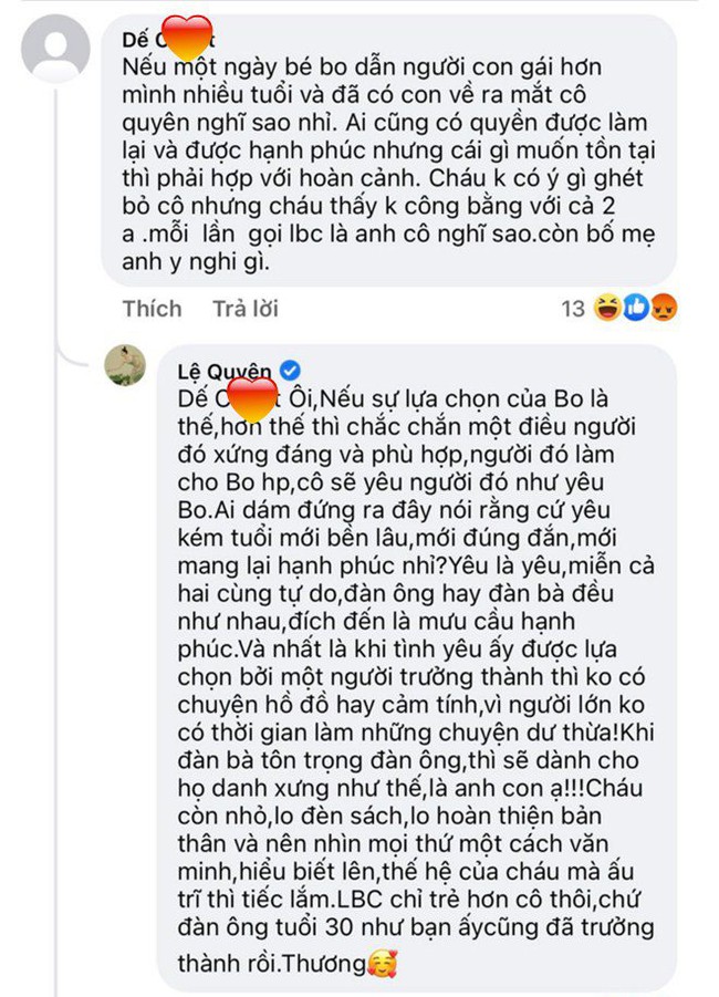 Bị "cà khịa" chuyện yêu trai trẻ, Lệ Quyên tức giận tuôn một tràng, thể hiện luôn quan điểm nuôi dạy con khiến đối phương im bặt - Ảnh 1. Bị "cà khịa" chuyện yêu trai trẻ, Lệ Quyên tức giận tuôn một tràng, thể hiện luôn quan điểm nuôi dạy con khiến đối phương im bặt - Ảnh 1.