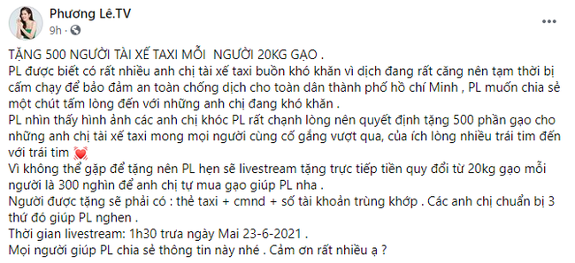 Tặng gạo cho tài xế taxi giữa mùa dịch, Hoa hậu đại gia Phương Lê lại bị netizen đáp trả: “Tài xế không phải ăn xin” - Ảnh 2.