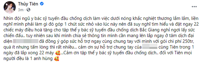 Giữa ồn ào từ vụ chuyển nhầm 30 triệu, Thủy Tiên tiếp tục với chia sẻ chuyện từ thiện cho vùng dịch Bắc Giang - Ảnh 2.