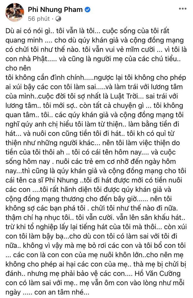 Phi Nhung lên tiếng giữa ồn ào liên quan tới con nuôi Hồ Văn Cường: "Con có làm sai với mẹ, mẹ vẫn ôm con vào lòng như mỗi ngày" - Ảnh 1. Phi Nhung lên tiếng giữa ồn ào liên quan tới con nuôi Hồ Văn Cường: "Con có làm sai với mẹ, mẹ vẫn ôm con vào lòng như mỗi ngày" - Ảnh 1.