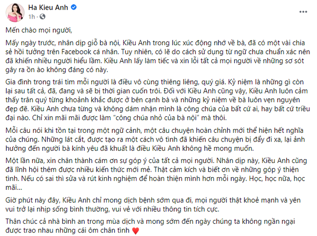 Hà Kiều Anh lên tiếng xin lỗi sau ồn ào về gia thế &quot;công chúa đời thứ 7 triều Nguyễn&quot; - Ảnh 2.