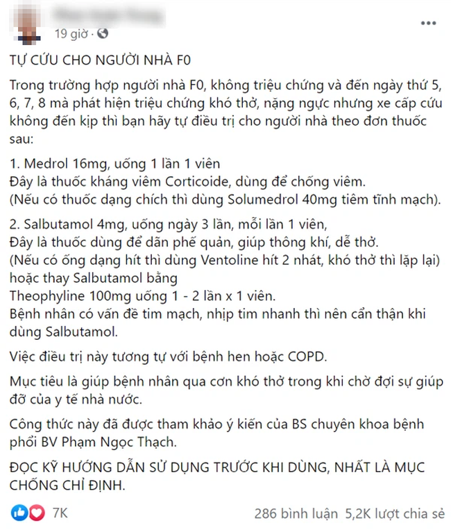 Lan truyền đơn thuốc cứu sống F0 xuất hiện triệu chứng nặng trên mạng xã hội: BS Hùng Ngô phản bác thế nào? - Ảnh 1.