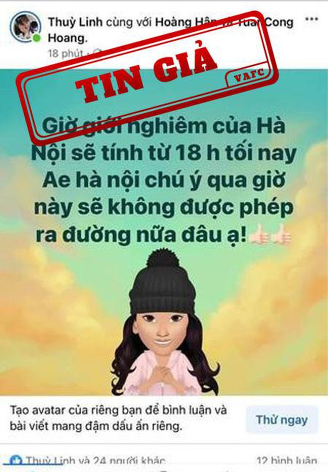 Thông tin giới nghiêm thành phố Hà Nội là tin giả - Ảnh 1.