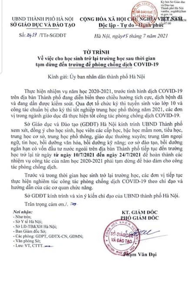 MỚI: Hà Nội chính thức đề xuất thời gian trở lại trường cho học sinh các cấp, mốc thời gian cụ thể như sau - Ảnh 1.