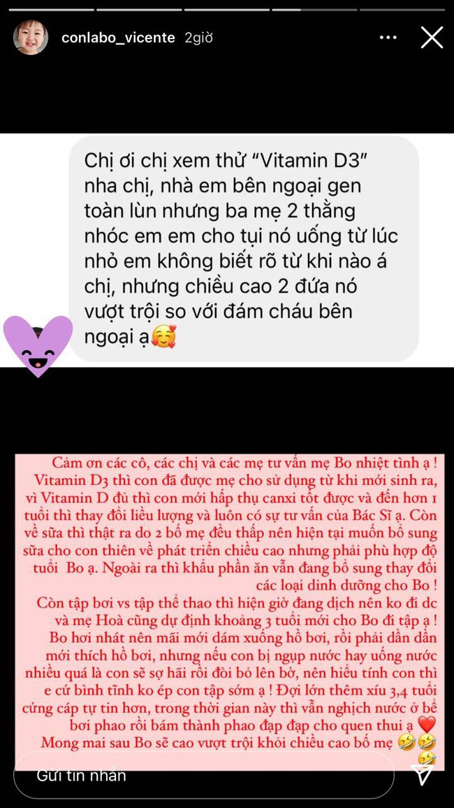 Hai vợ chồng cùng thấp, Hòa Minzy sốt sắng hỏi cách phát triển chiều cao cho con, đầu tư không tiếc tay - Ảnh 2.