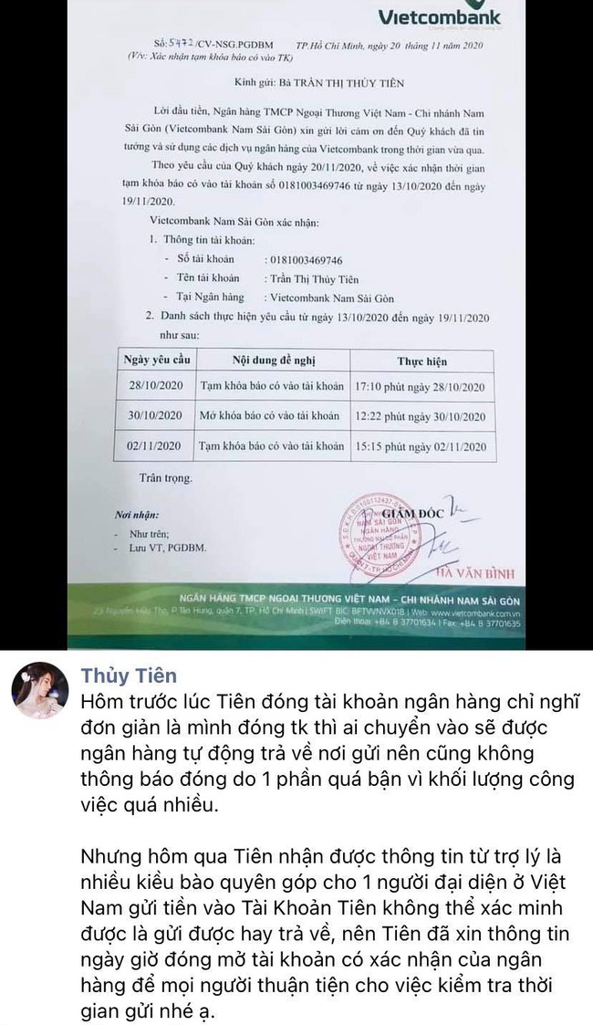 Giữa ồn ào &quot;tạm khóa báo có&quot;, phát ngôn thách thức của Thủy Tiên về việc đóng - mở tài khoản ngân hàng bị đào lại - Ảnh 2.