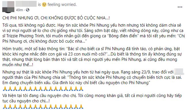 Tình hình sức khỏe của Phi Nhung diễn biến xấu, vợ cũ Bằng Kiều liên tục nhắn nhủ 