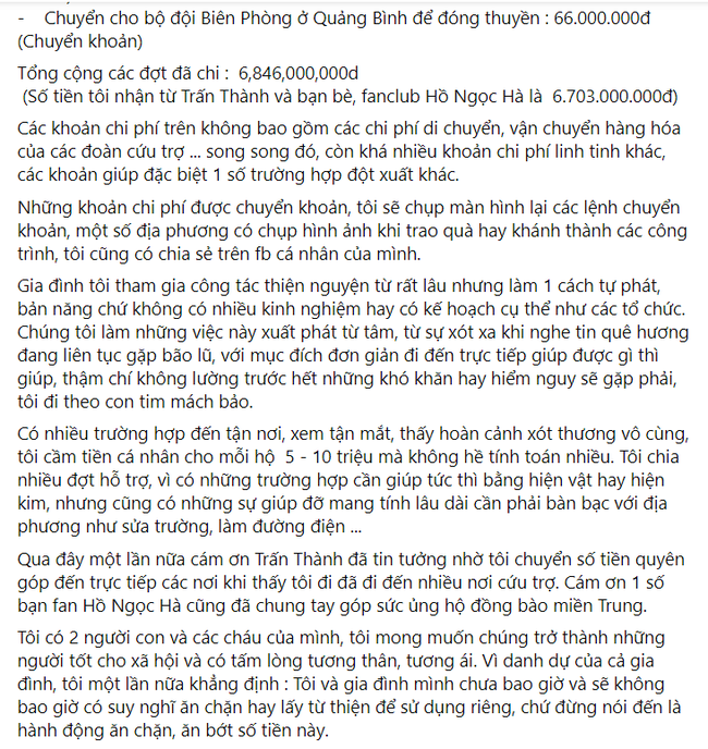 Mẹ Hồ Ngọc Hà chính thức lên tiếng khi bị nhắc tên trong lùm xùm từ thiện của Trấn Thành - Ảnh 6. Mẹ Hồ Ngọc Hà chính thức lên tiếng khi bị nhắc tên trong lùm xùm từ thiện của Trấn Thành - Ảnh 6.