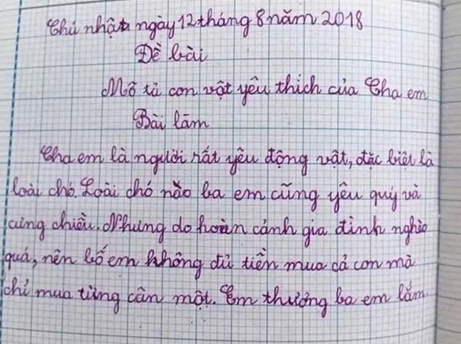 Học sinh cấp 1 viết văn "Bố em yêu động vật lắm", cô giáo vừa đọc bài vừa nóng bừng mặt: Em à, không được giống bố nhé! - Ảnh 2. Học sinh cấp 1 viết văn "Bố em yêu động vật lắm", cô giáo vừa đọc bài vừa nóng bừng mặt: Em à, không được giống bố nhé! - Ảnh 2.