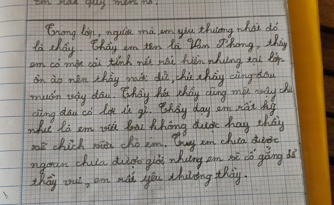 Học sinh tiểu học làm văn tả thầy giáo, chính tả sai bét nhè nhưng đọc tới đâu thầy &quot;rụng tim&quot; tới đó: EQ em cao quá! - Ảnh 1.