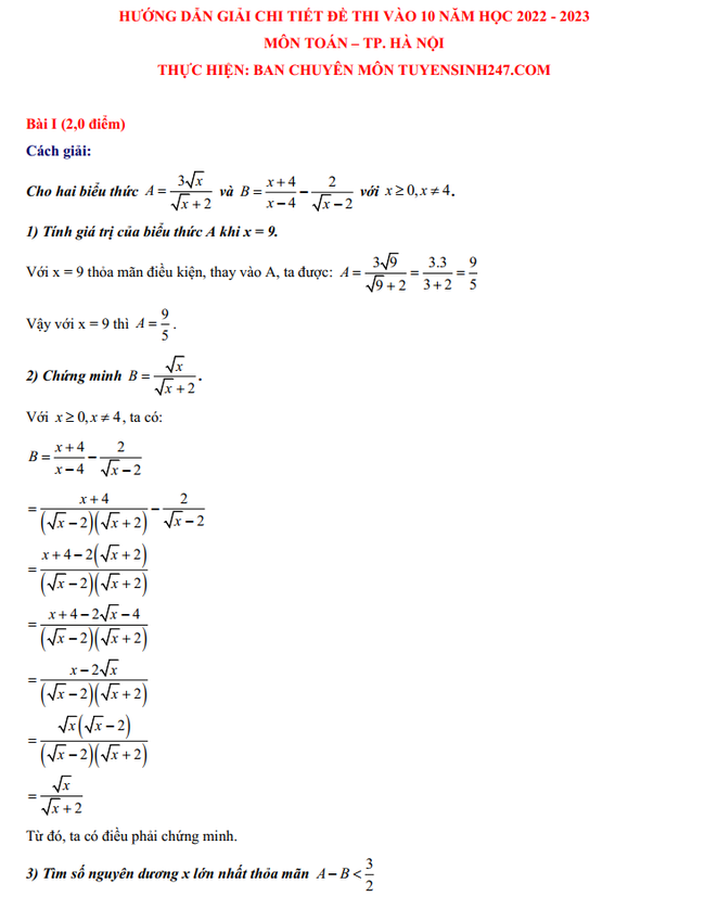 Đáp án đề thi môn Toán lớp 10 ở Hà Nội, xem TẠI ĐÂY - Ảnh 2.