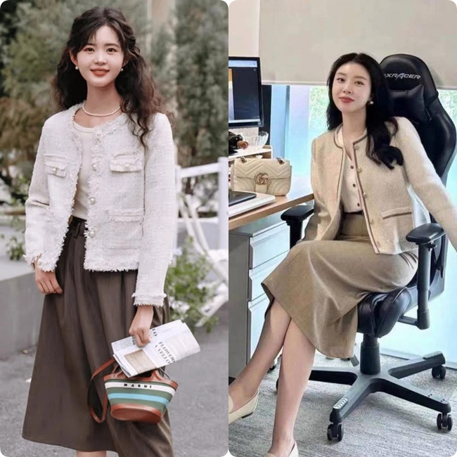 Áo vải tweed và chân váy midi - Ảnh 3.