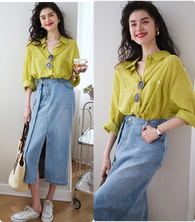 Chân váy denim + sơ mi: Cặp đôi công sở - Ảnh 2. Chân váy denim + sơ mi: Cặp đôi công sở - Ảnh 2.
