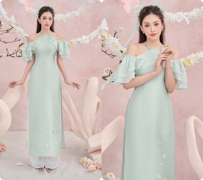 Hoa hậu Tiểu Vy khoe sắc vóc “vạn người mê” trong những tà áo dài cách tân Tết 2024 - Ảnh 5.