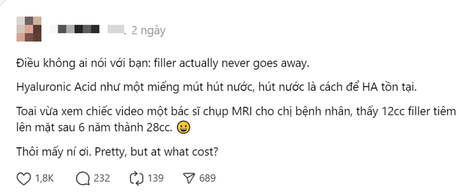 Cô gái tiết lộ chuyện 12cc filler tiêm lên mặt sau 6 năm thành 28cc khiến cộng đồng mạng kinh hãi: Tiêm filler sẽ còn mãi và tăng sinh thêm? - Ảnh 1.