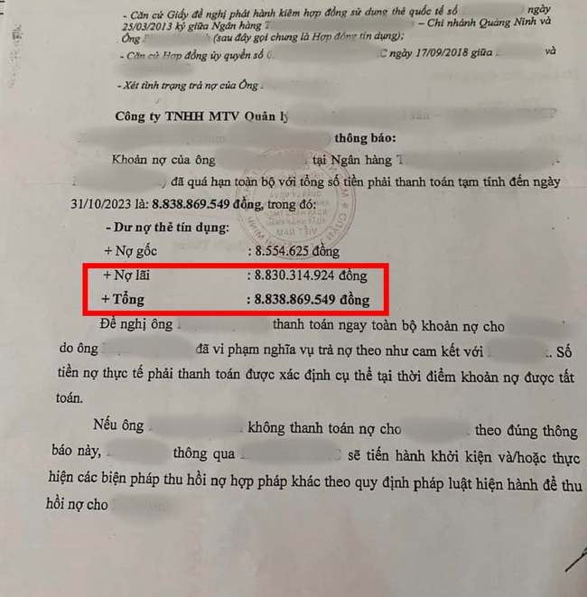 Vụ nợ thẻ tín dụng 8,5 triệu đồng bị ngân hàng đòi 8,8 tỉ đồng sau 11 năm: Phía ngân hàng lên tiếng - Ảnh 1.